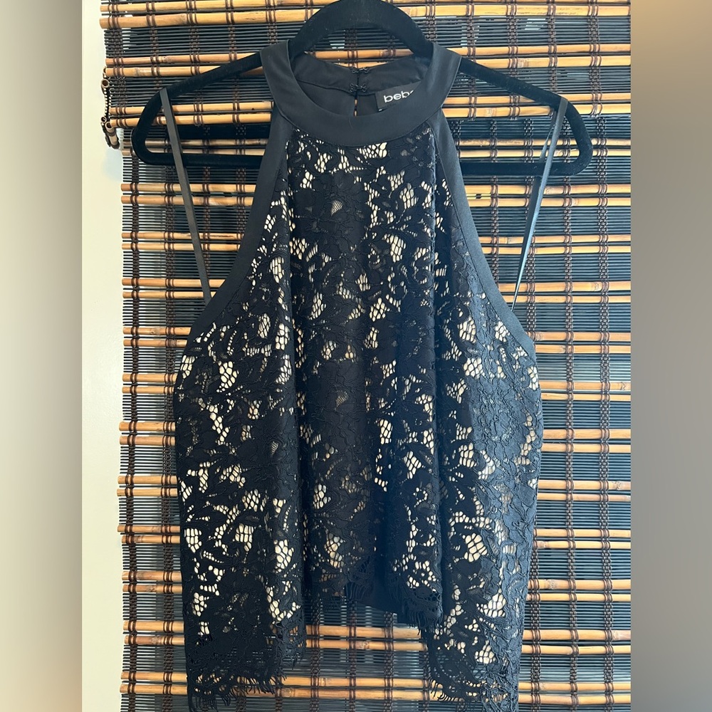 Bebe Black Backless Lace Shirt     Sz S